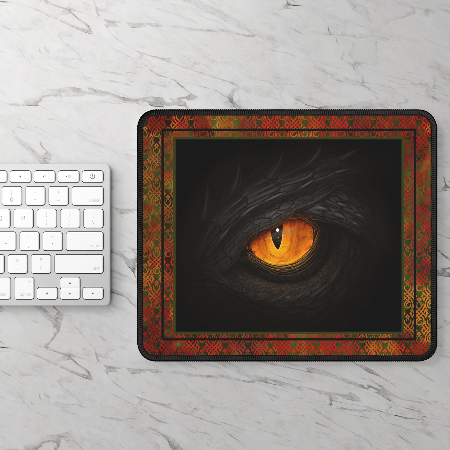 Mouse Pad-Gaming;  9x7 - "Dragons" [Fire Red Tonal-Black Eyes-2]