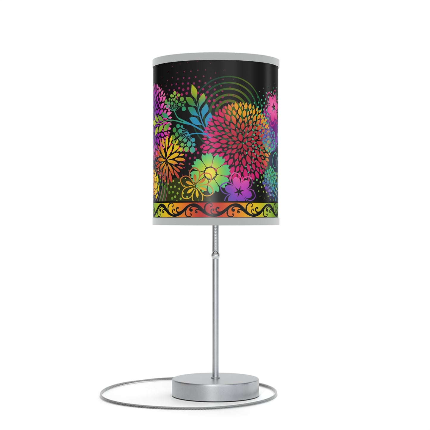 Table Lamp: Silver Base-Unusual Garden [Bright Flower Border]