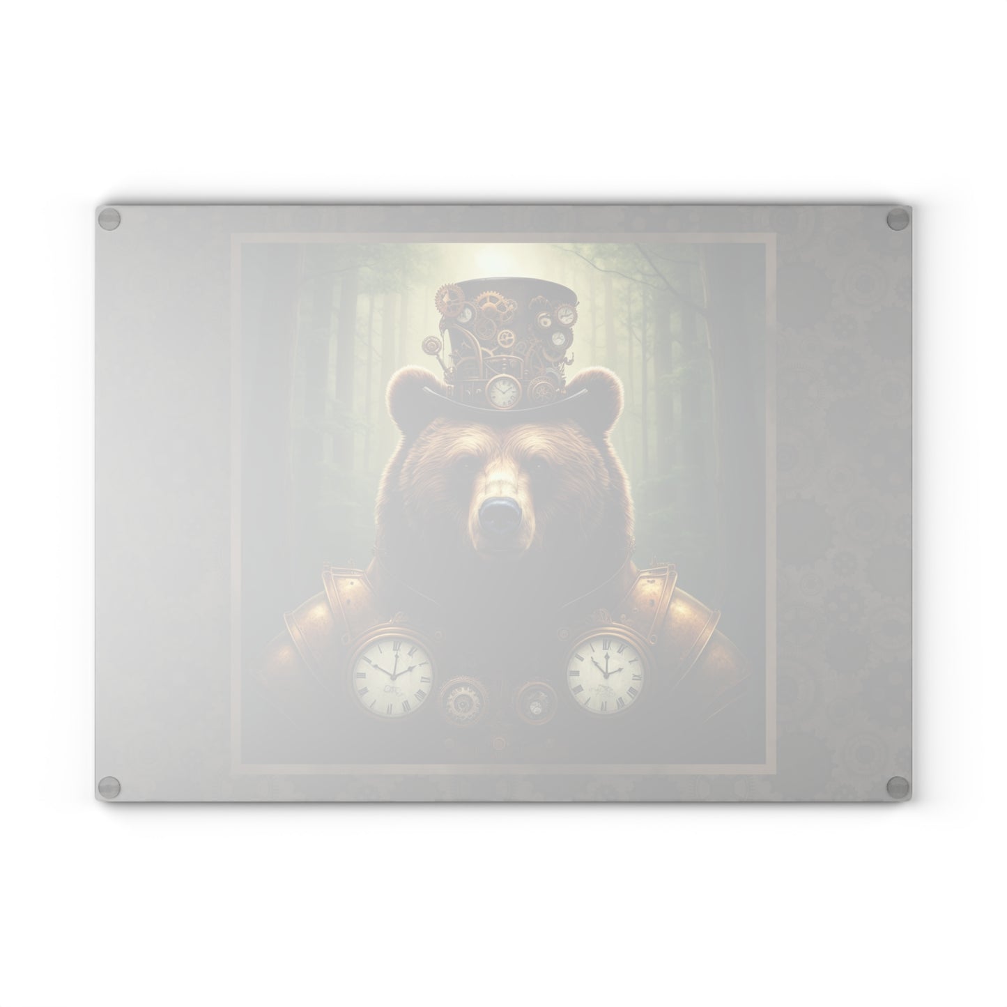 Glass Cutting Board (11"x15"):   Steampunk Animales [Bear]