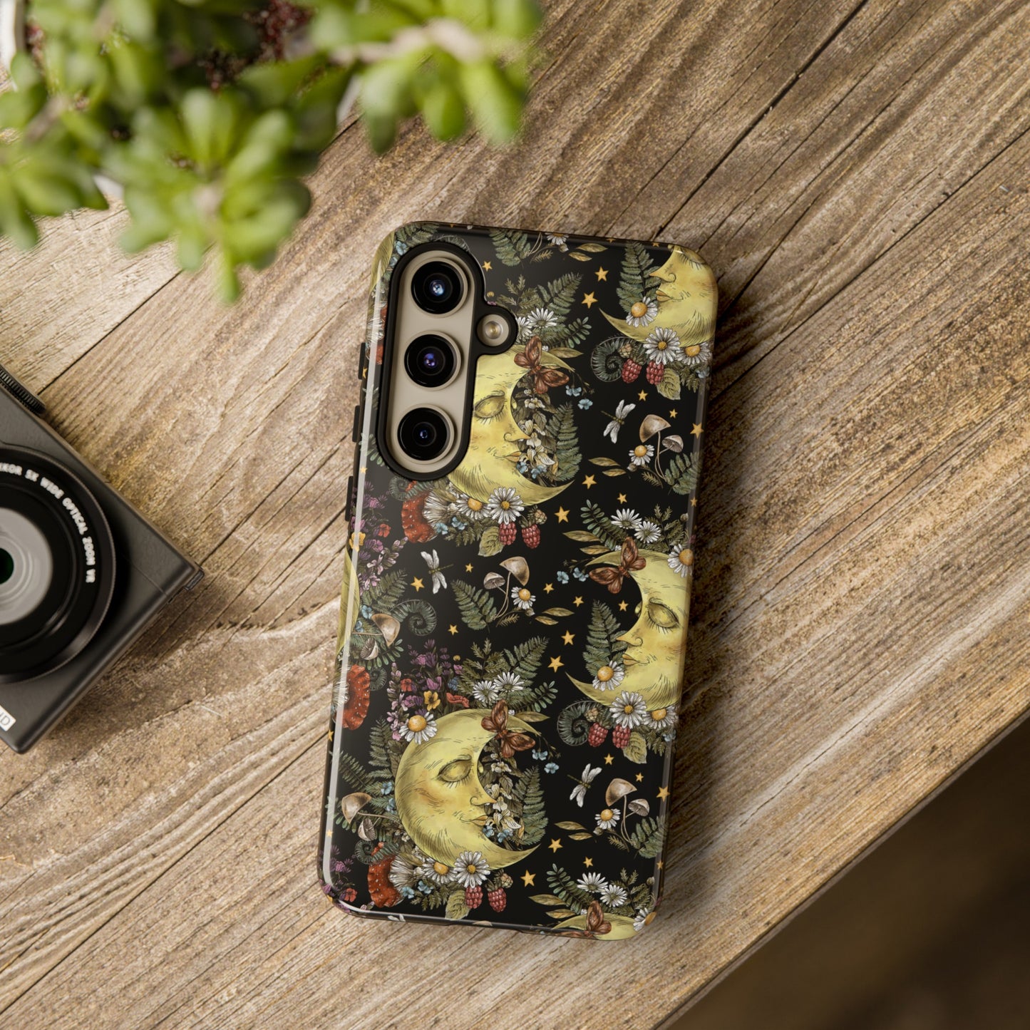Samsung Galaxy Series Tough Case-Phone Case: The Sun, The Moon, And The Stars [Celestial Moon with Flowers]