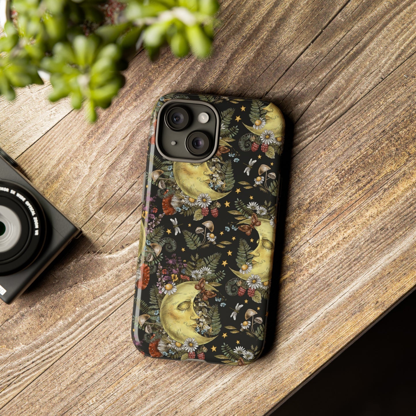 Samsung Galaxy Series Tough Case-Phone Case: The Sun, The Moon, And The Stars [Celestial Moon with Flowers]