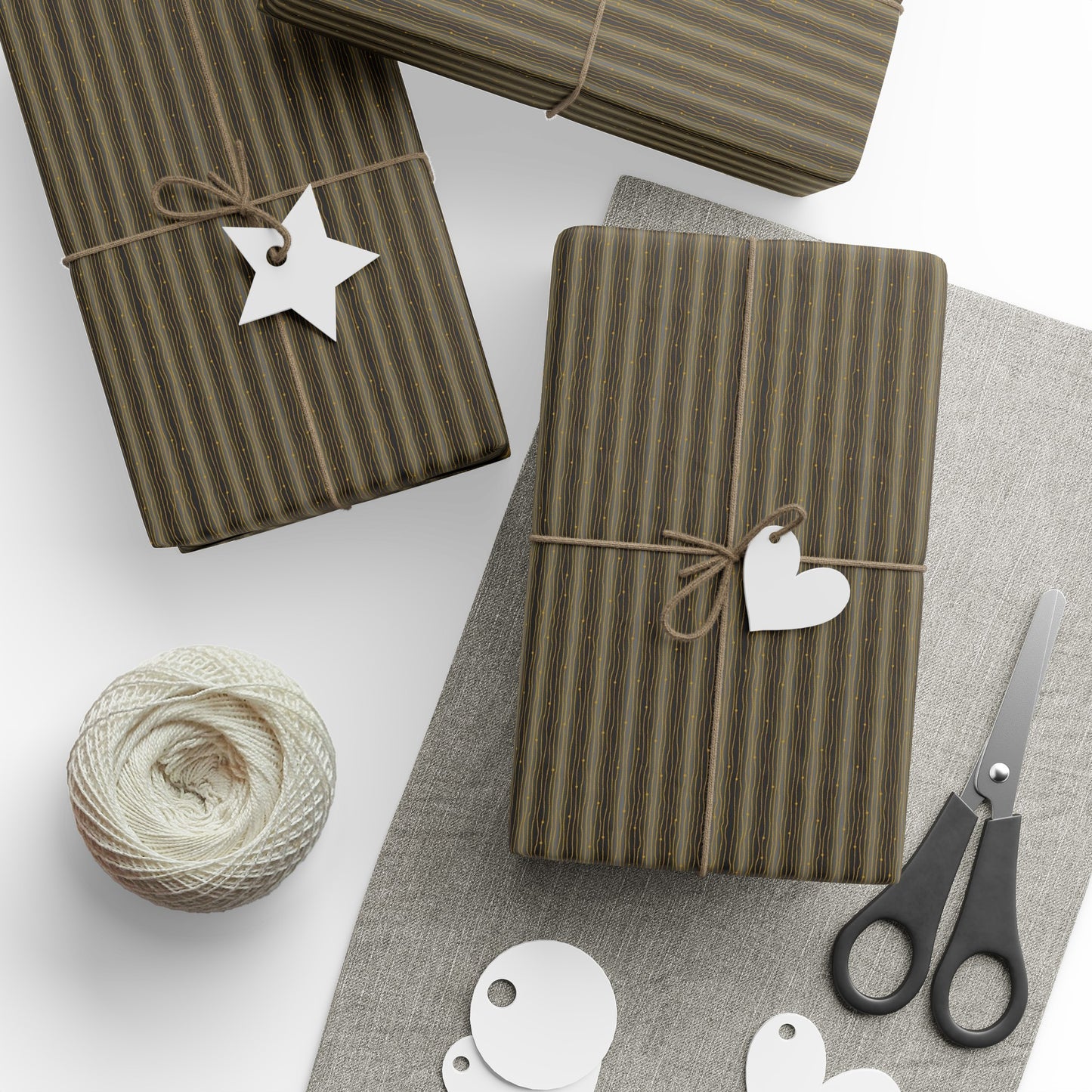Wrapping Paper:  Celestial [Black-Gold Speck Stripes]