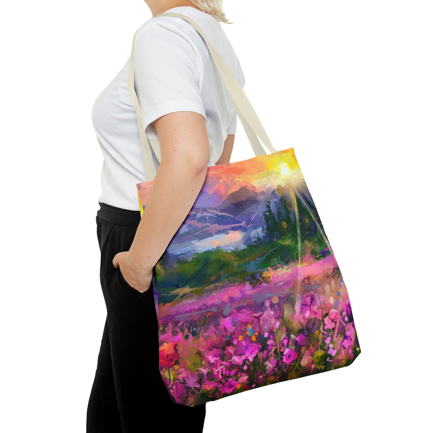 Tote Bag:  large-18x18;  "Year of Art" [Flowers on Mountain]