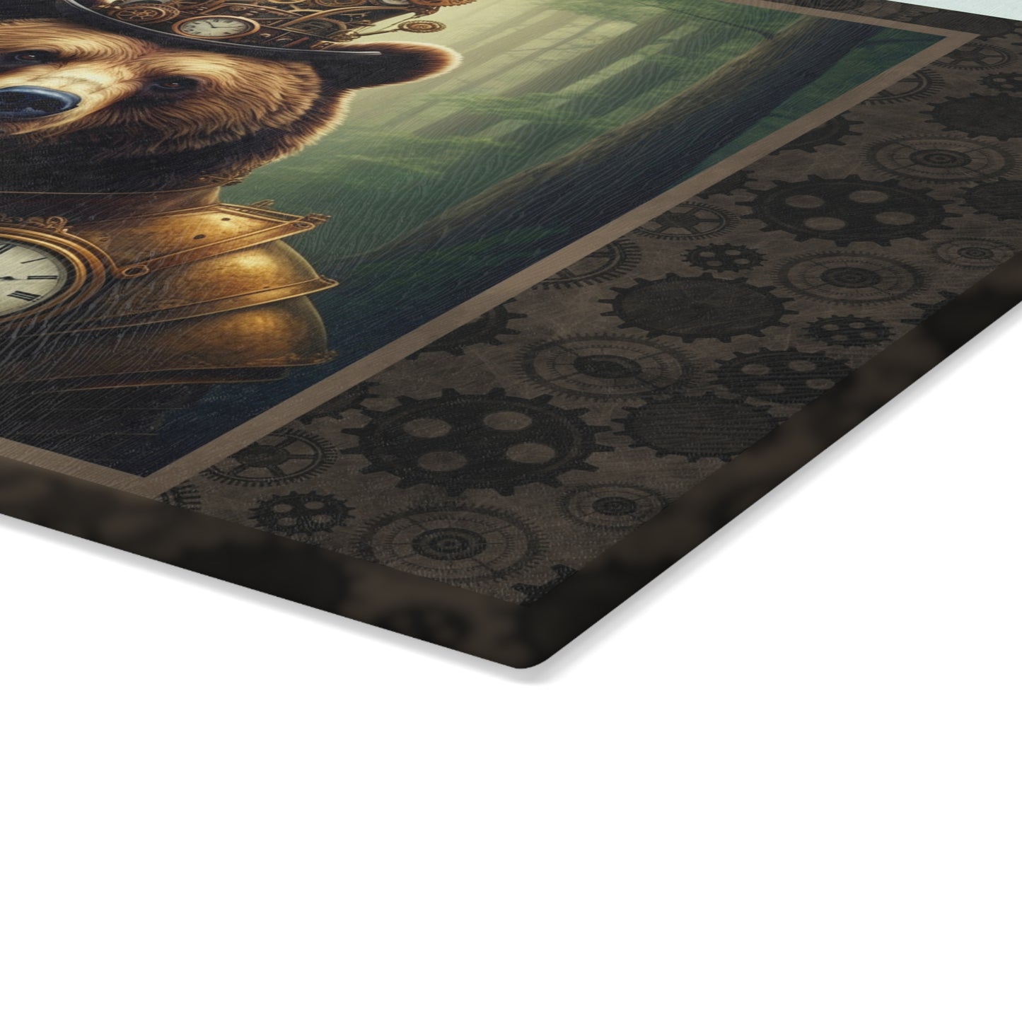 Glass Cutting Board (11"x15"):   Steampunk Animales [Bear]
