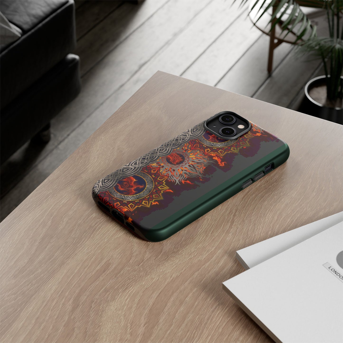 Apple I-Phone 14 (Series) Tough Case-Phone Case: Dragons [Red Fury Border]
