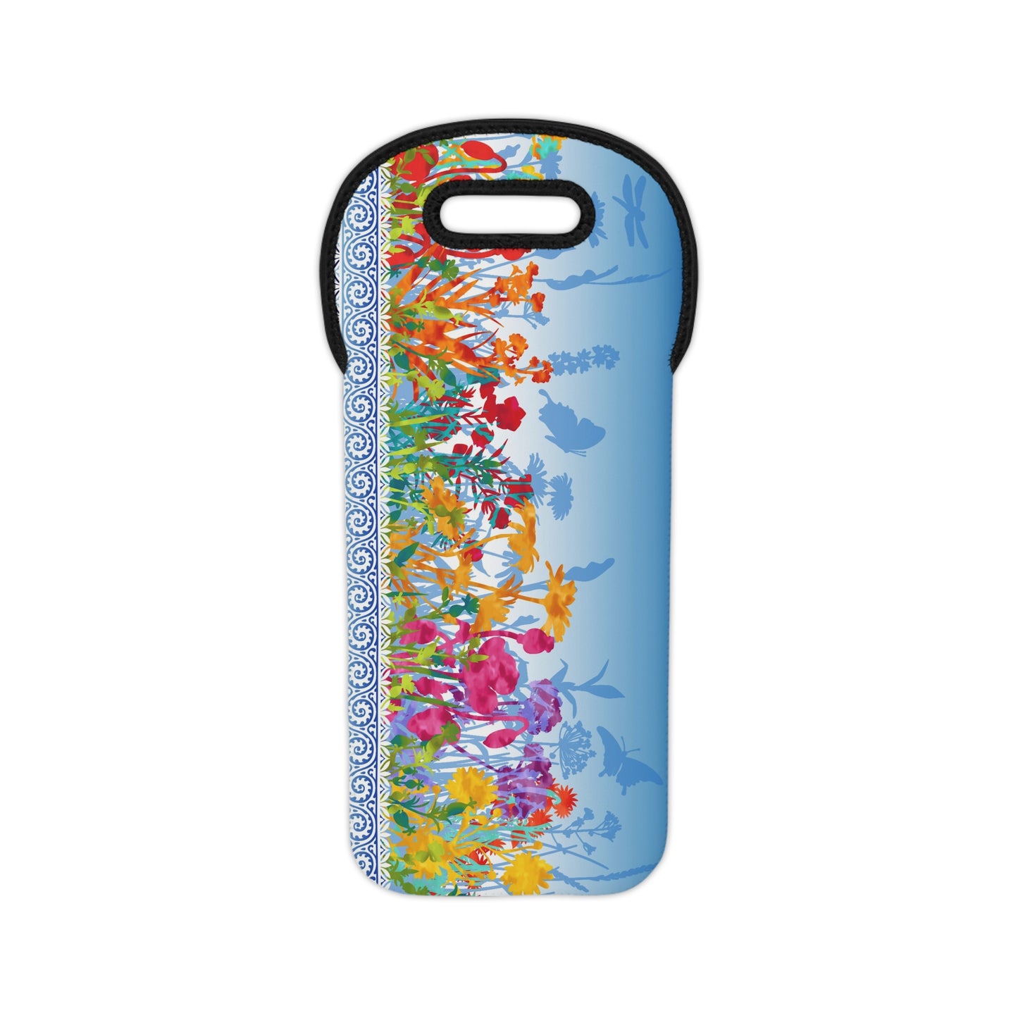 Colorful Wine Tote Bag:  Dreamscapes [Light Blue Border]