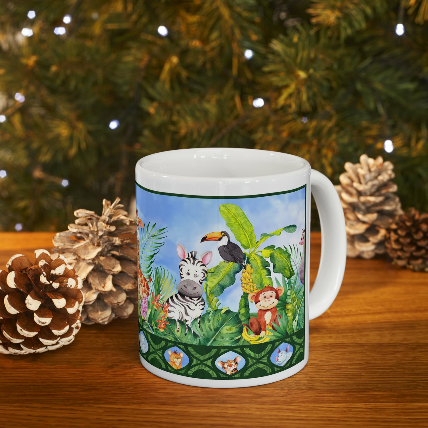 Ceramic Mug: White; "In The Jungle" [Border]