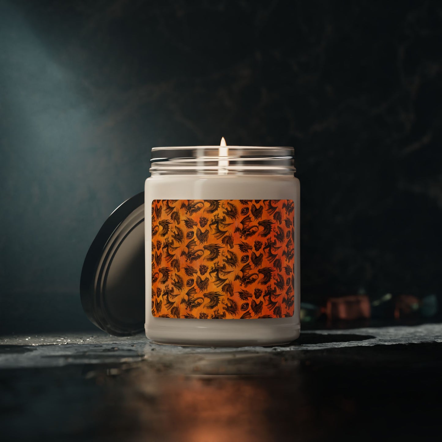 Scented Soy Candle:  Emerald Dragons [Dragon Etchings-Orange]