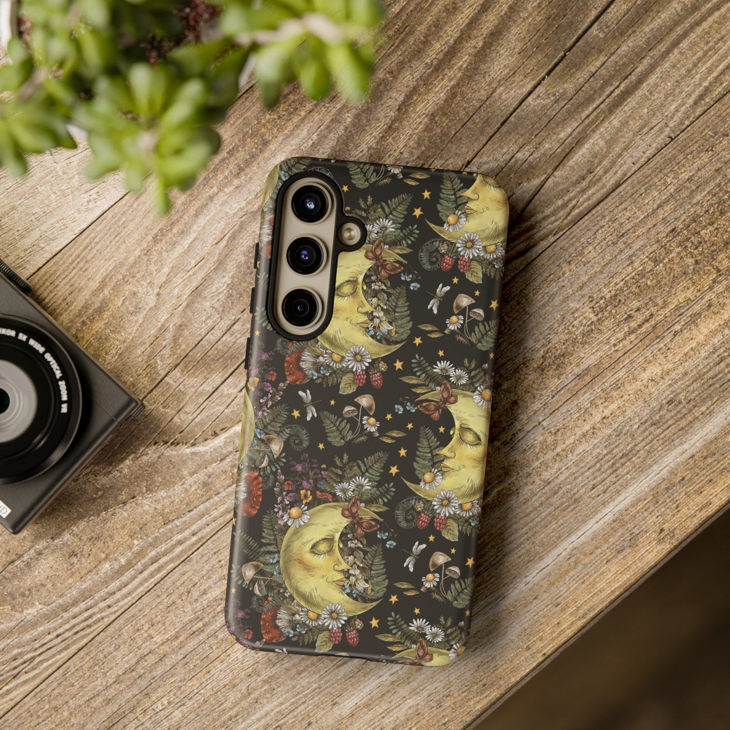 Samsung Galaxy Series Tough Case-Phone Case: The Sun, The Moon, And The Stars [Celestial Moon with Flowers]