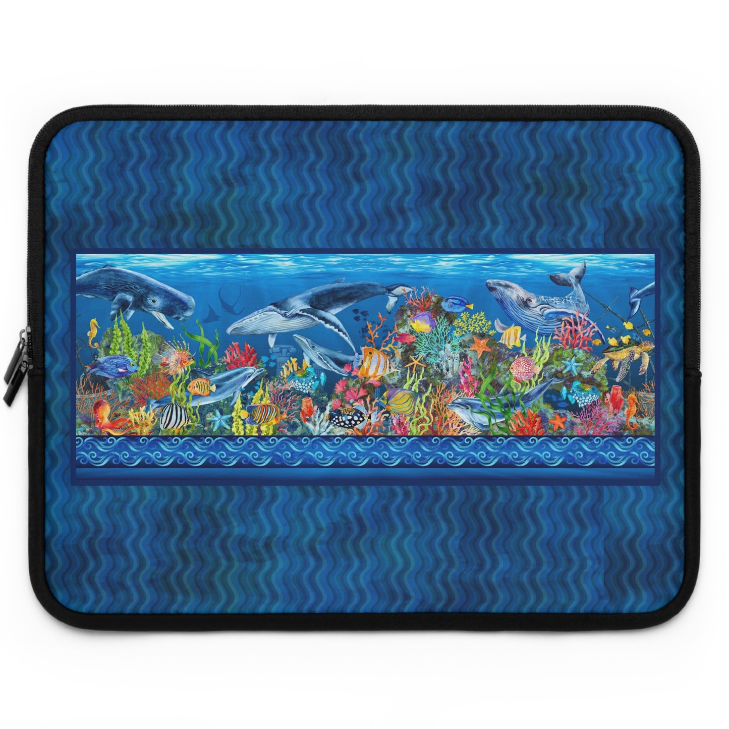 Laptop Sleeve: [CALYPSO]:  Sea Life Panel-Stripe Tonal