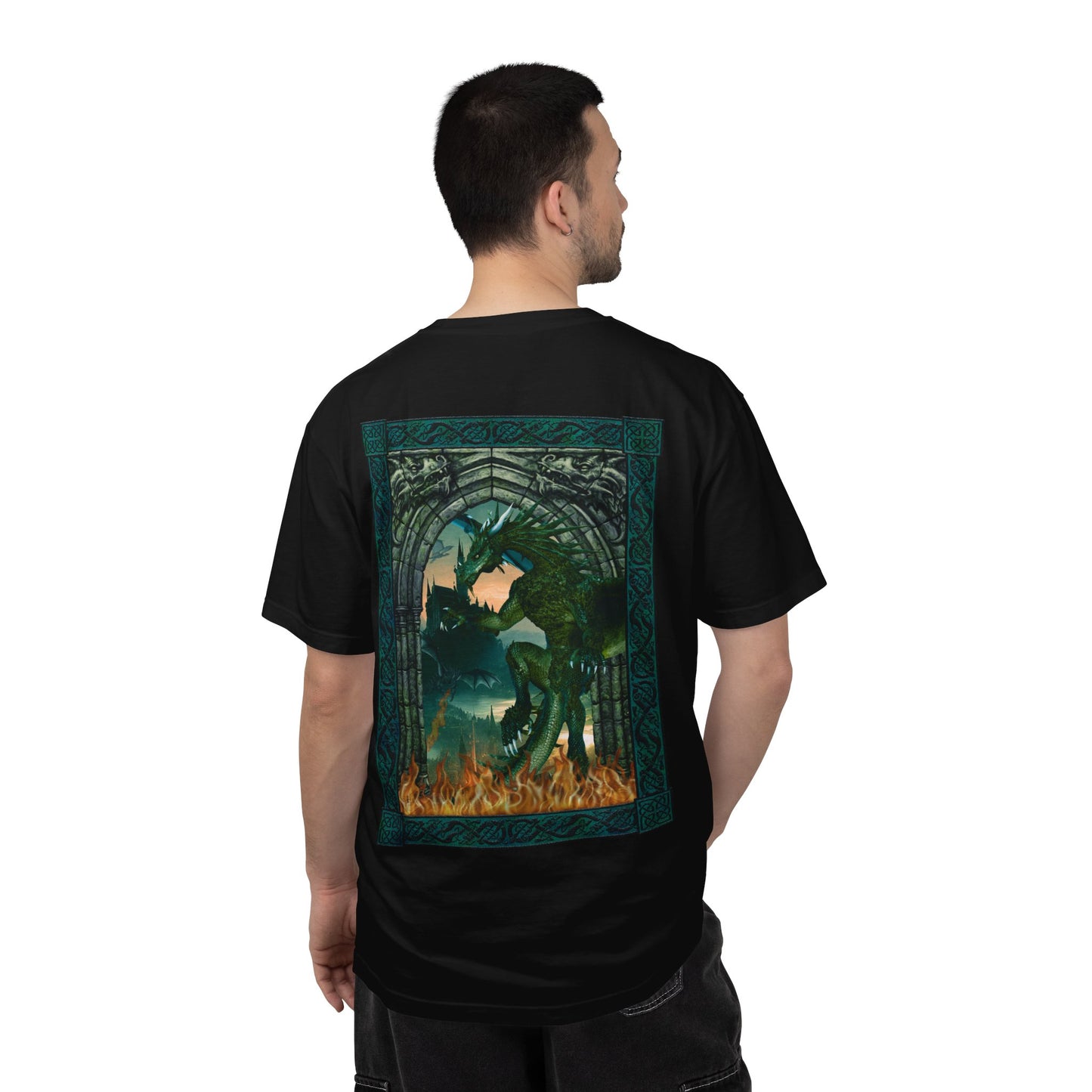 Unisex Heavy Cotton Tee:  "Emerald Dragons" [Banner/Panel]