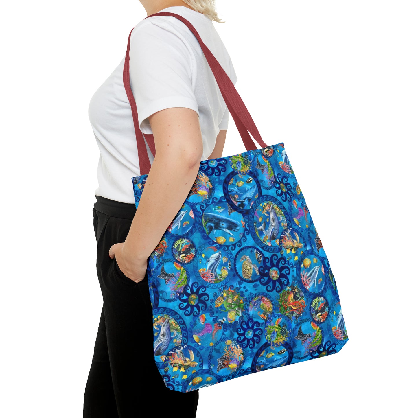 Tote Bag:  large-18x18;  "Calypso" [Sea Life Panel-Circles]