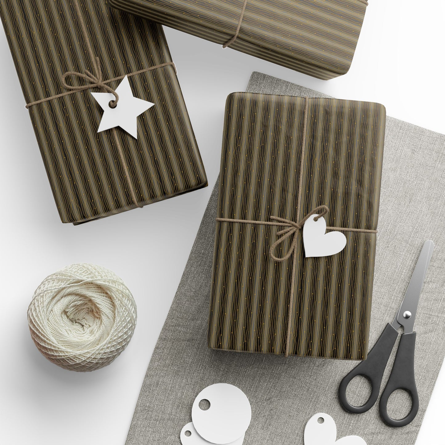 Wrapping Paper:  Celestial [Black-Gold Speck Stripes]