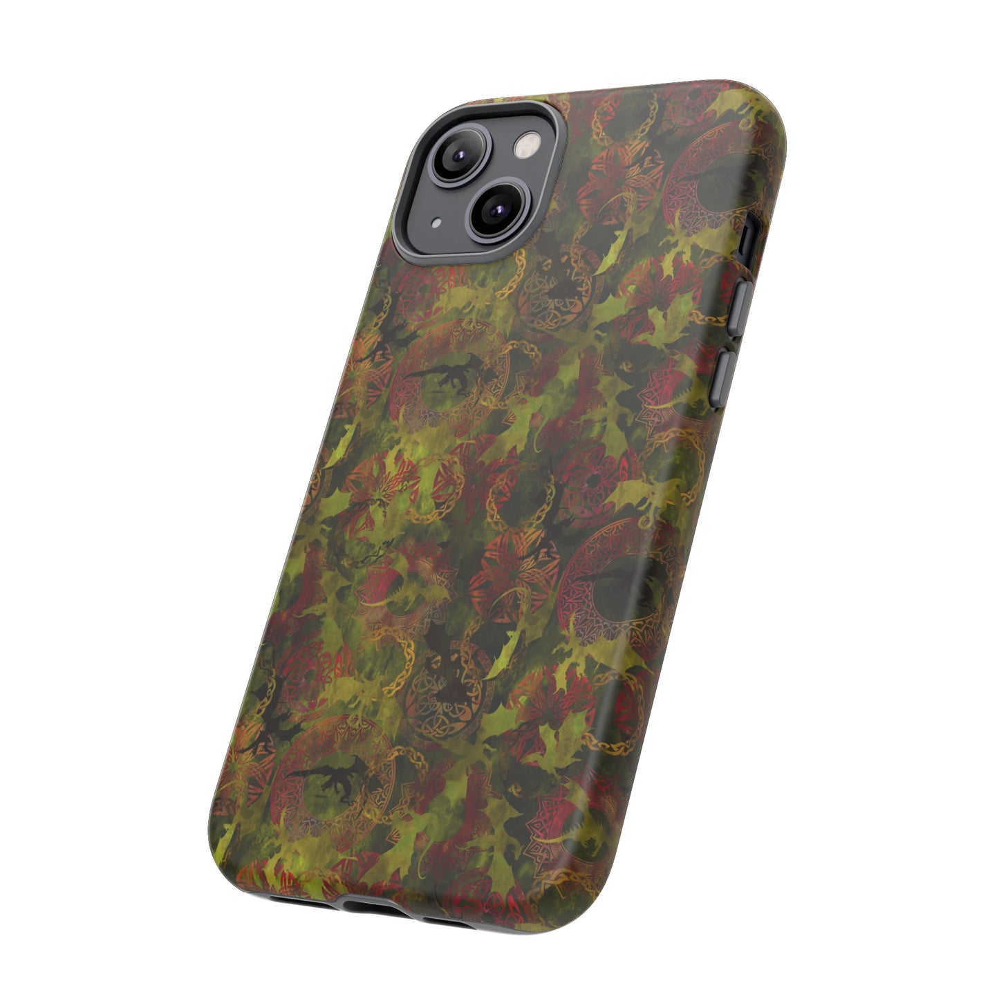 Apple I-Phone 14 (Series) Tough Case-Phone Case: Dragons [Green Panel]