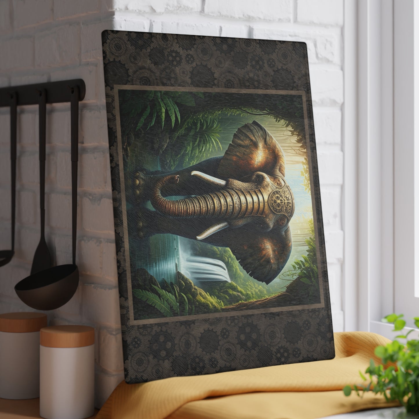 Elephant Jungle Glass Cutting Board – Decorative Wildlife Kitchen Board