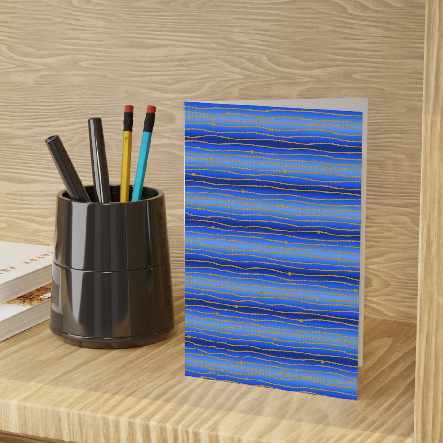 NOTE CARDS: CELSTIAL [STRIPES:  Blue/Gold]