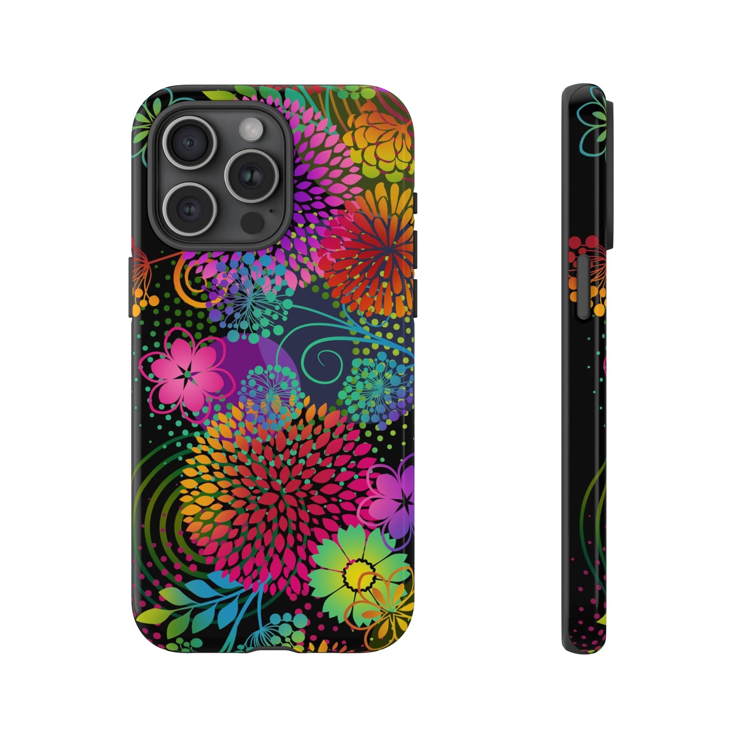 Apple I-Phone 15 Tough Case-Phone Case:  Unusual Garden [Bright Flowers Border]