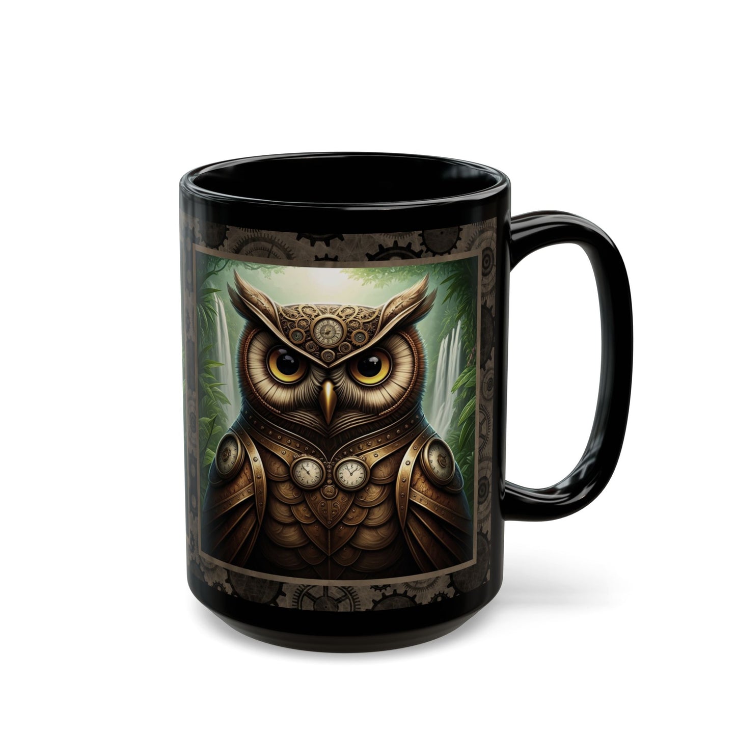 Black Mug-15oz:  "Steampunk Owl" Panel