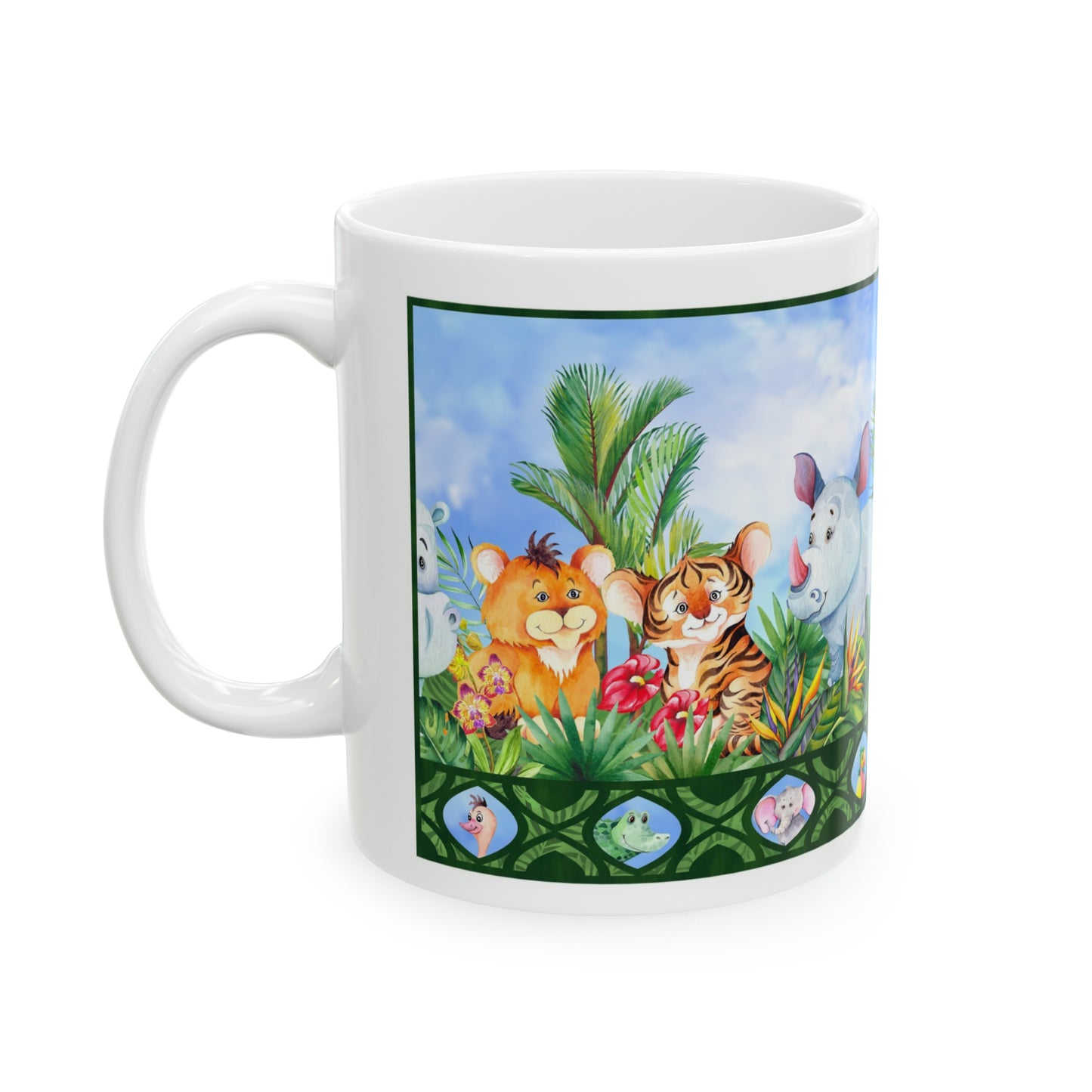 Ceramic Mug: White; "In The Jungle" [Border]