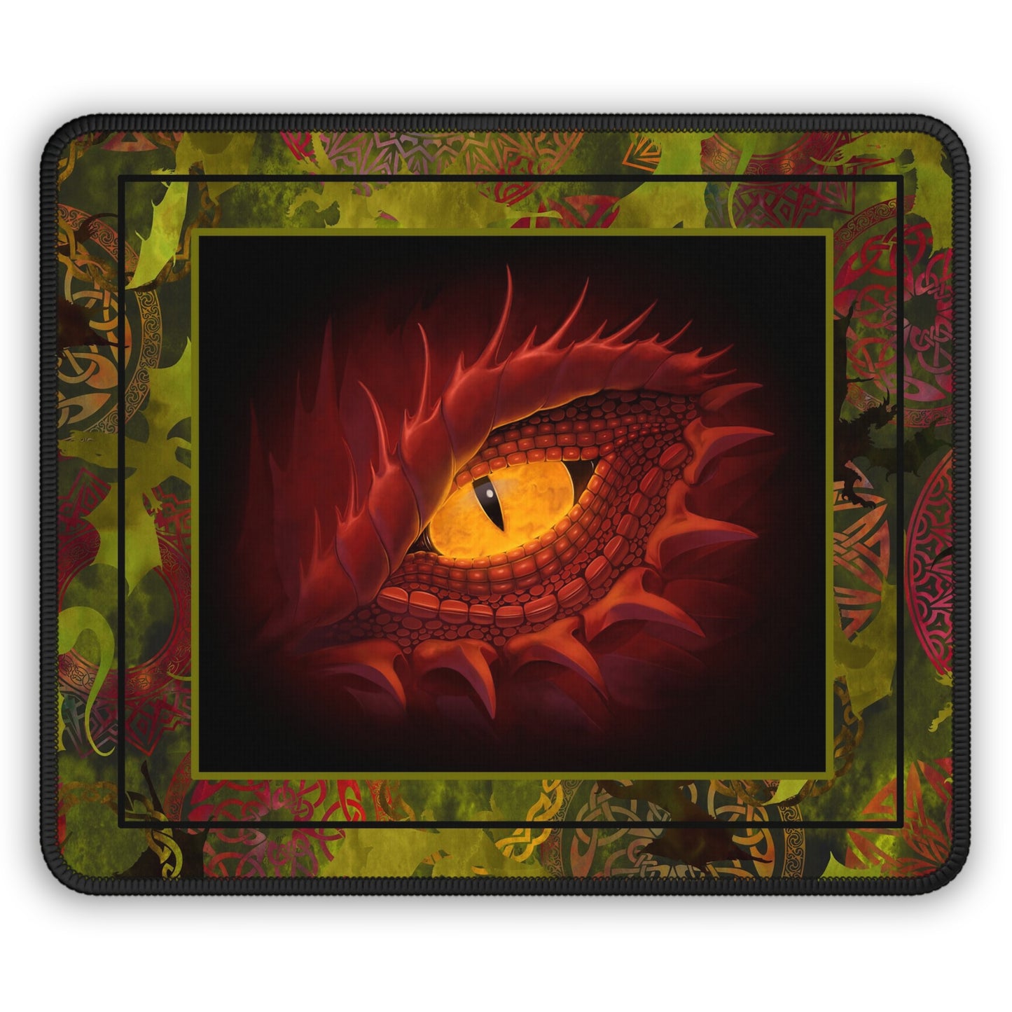 Mouse Pad-Gaming;  9x7 - "Dragons" [Green Tonal-Red Eye]