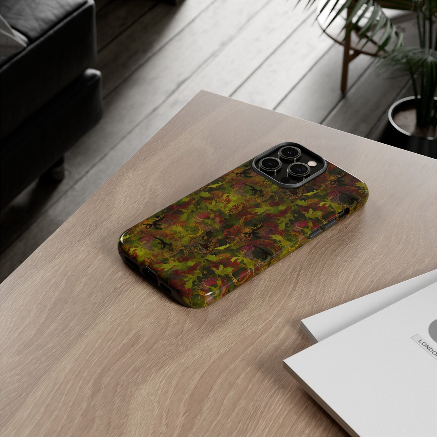 Apple I-Phone 14 (Series) Tough Case-Phone Case: Dragons [Green Panel]