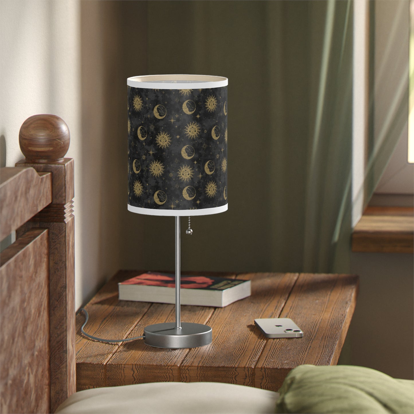 Table Lamp: Silver Base; The Sun, The Moon, and The Stars [Gold Suns and Moons]