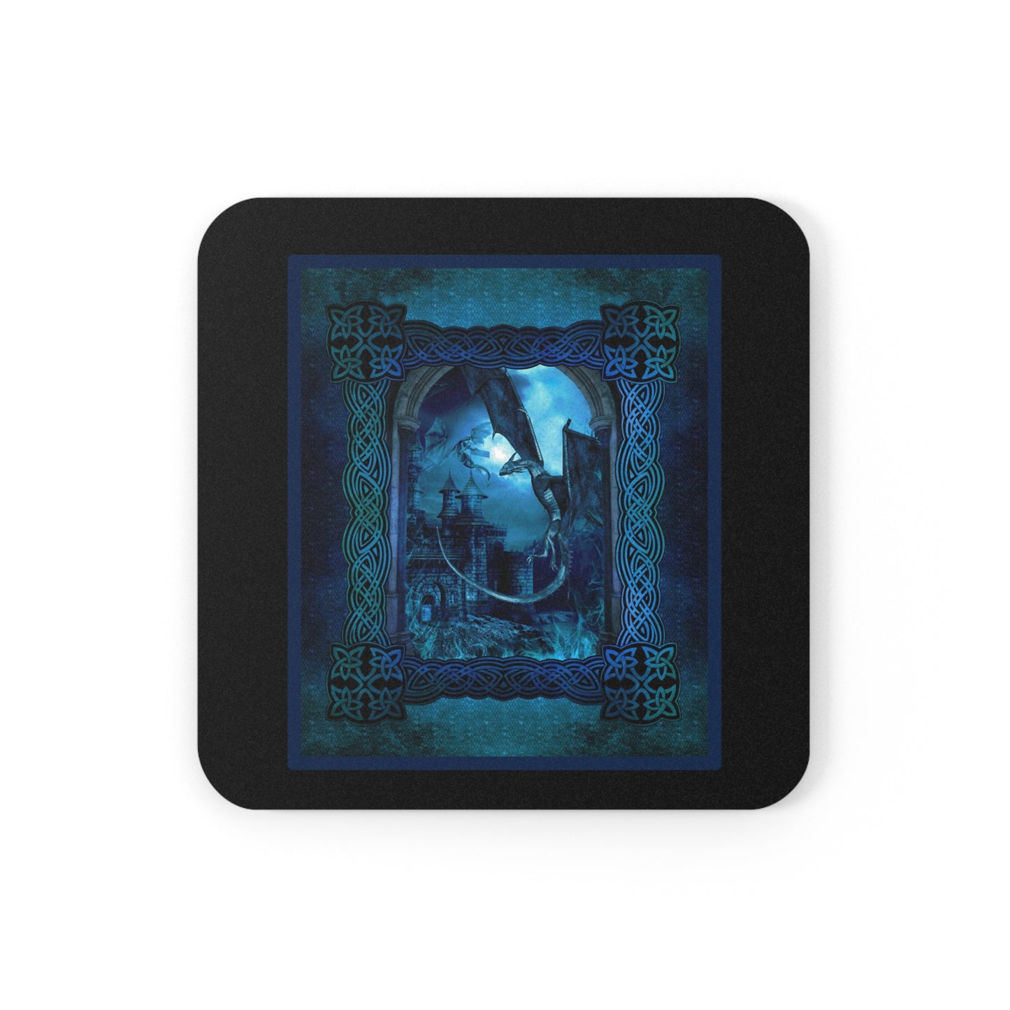 Coaster Set; Cork Backed:  Dragons [Blue Fury Panel]