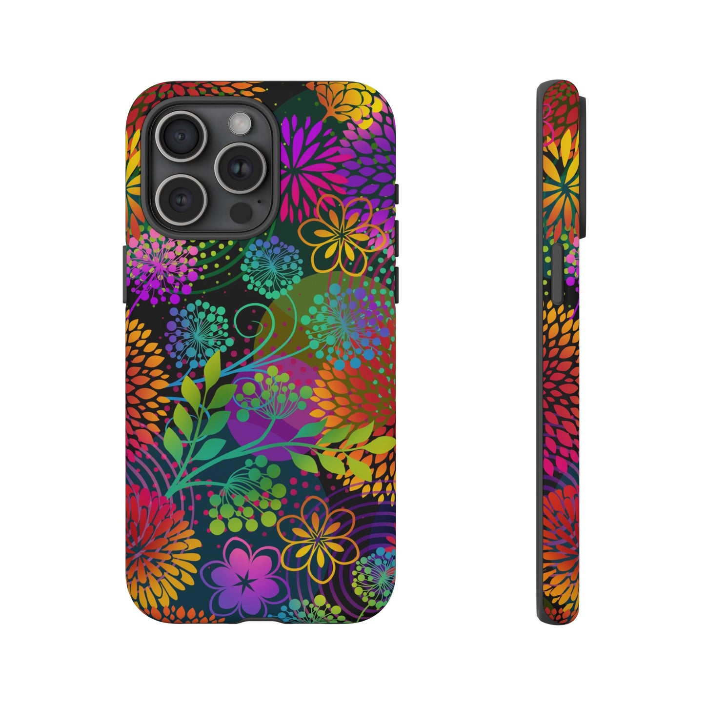 Apple I-Phone 15 Tough Case-Phone Case:  Unusual Garden  [Bright Flowers]