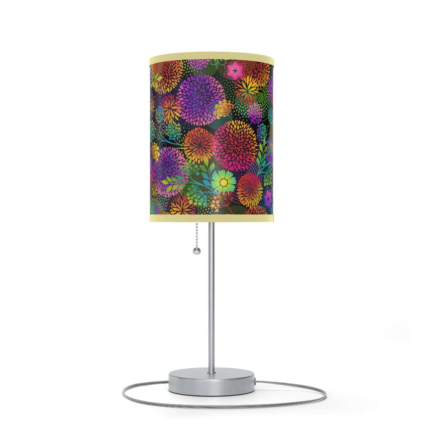 Table Lamp: Silver Base - Unusual Garden [Bright Flowers]