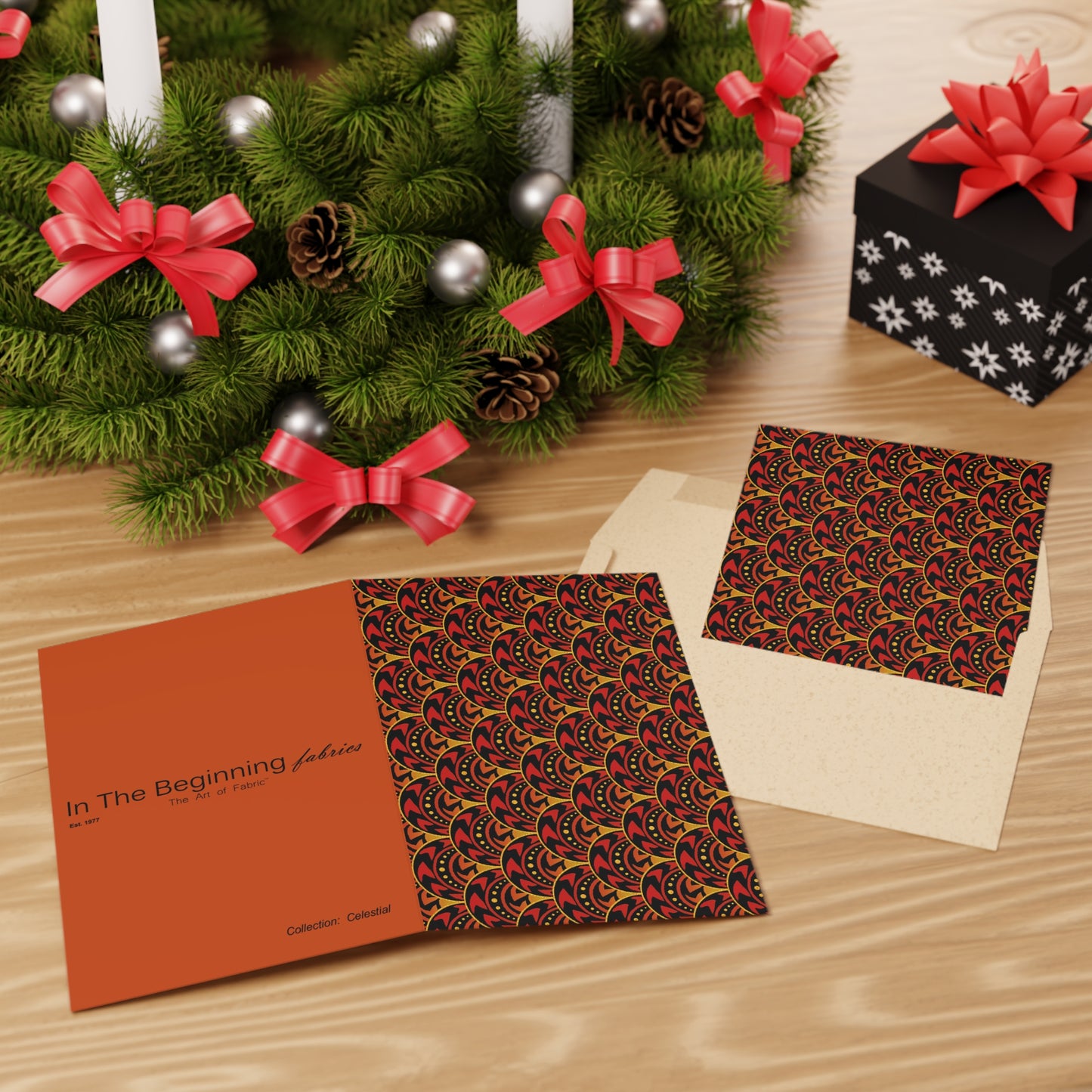NOTE CARDS: CELSTIAL [Scallops:  Orange/Gold]