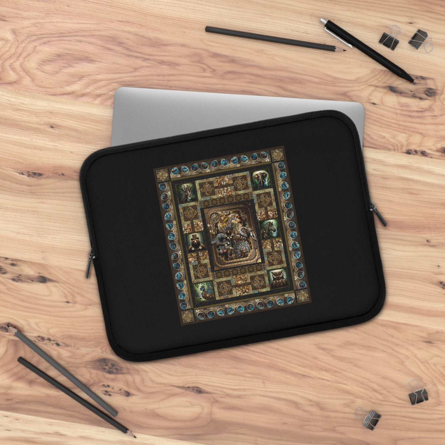 Laptop Sleeve (Sizes: 13", 15", 17"):  Steampunk Menagerie [Animals-Quilt]