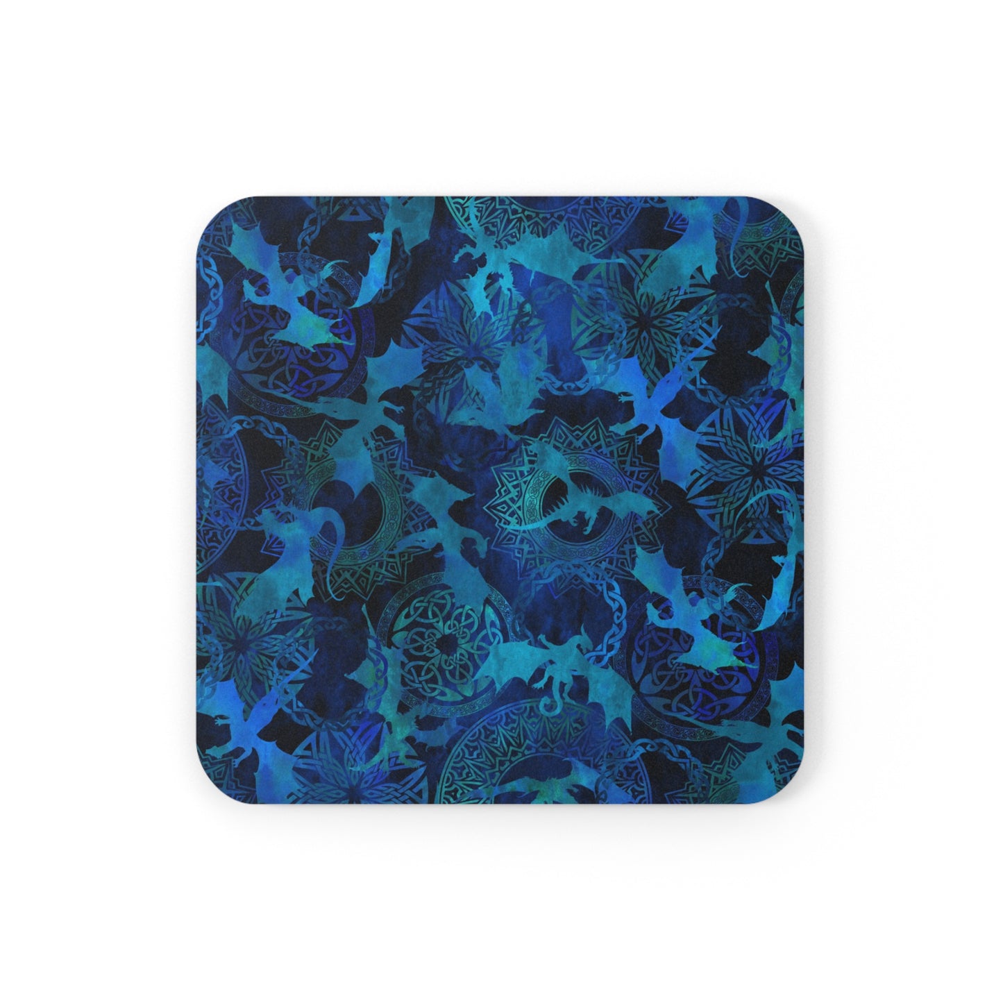 Coaster Set; Cork Backed:  Dragons [Blue Panel]