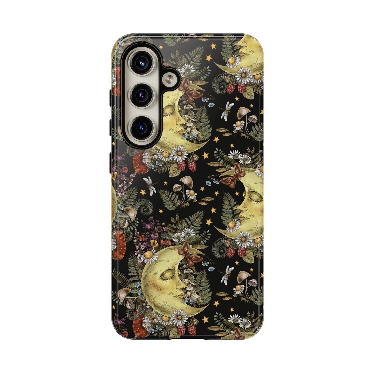 Samsung Galaxy Series Tough Case-Phone Case: The Sun, The Moon, And The Stars [Celestial Moon with Flowers]