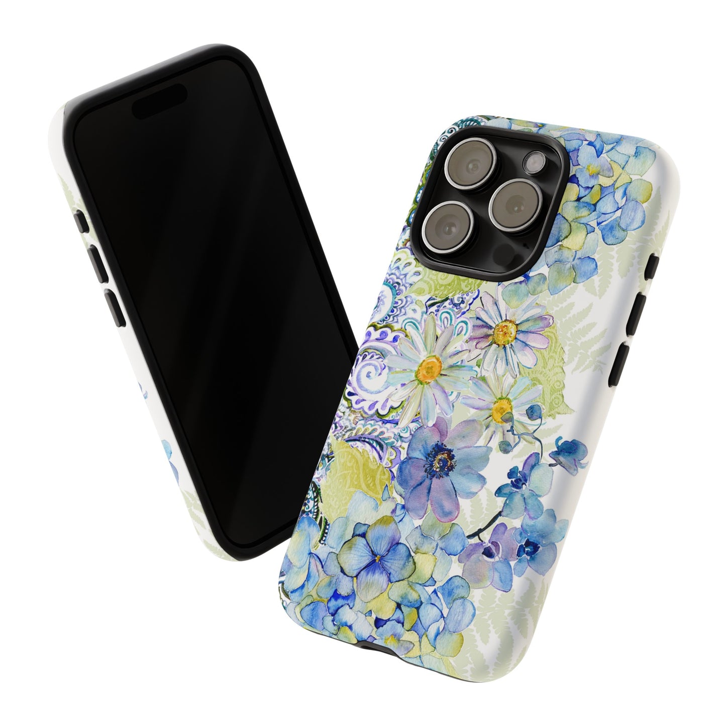 Apple I-Phone 15 (Series) Tough Case-Phone Case:  Leah [Light Blue Flower Border]