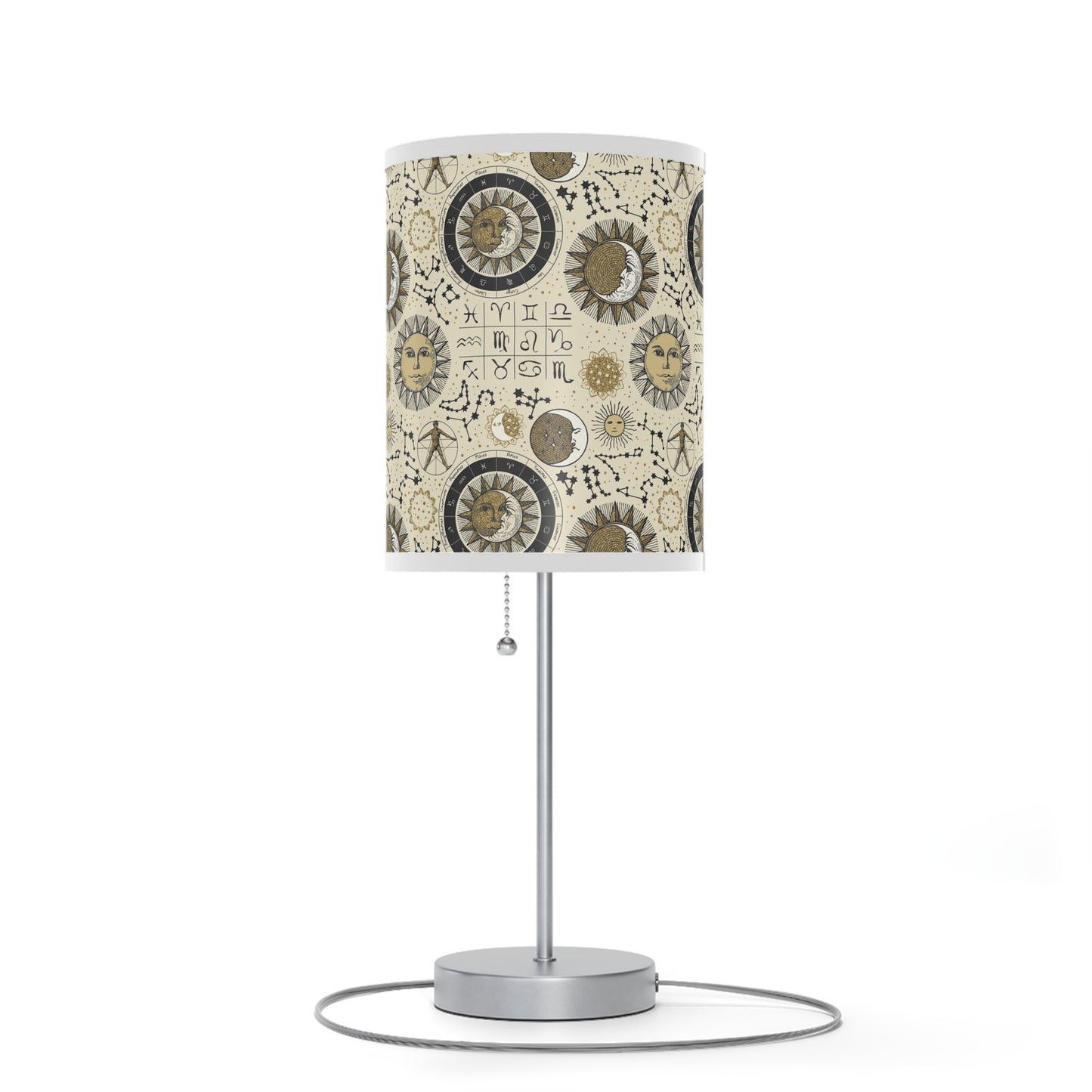 Table Lamp: Silver W/Black Trim; The Sun, The Moon, and The Stars [Zodiac Symbols]