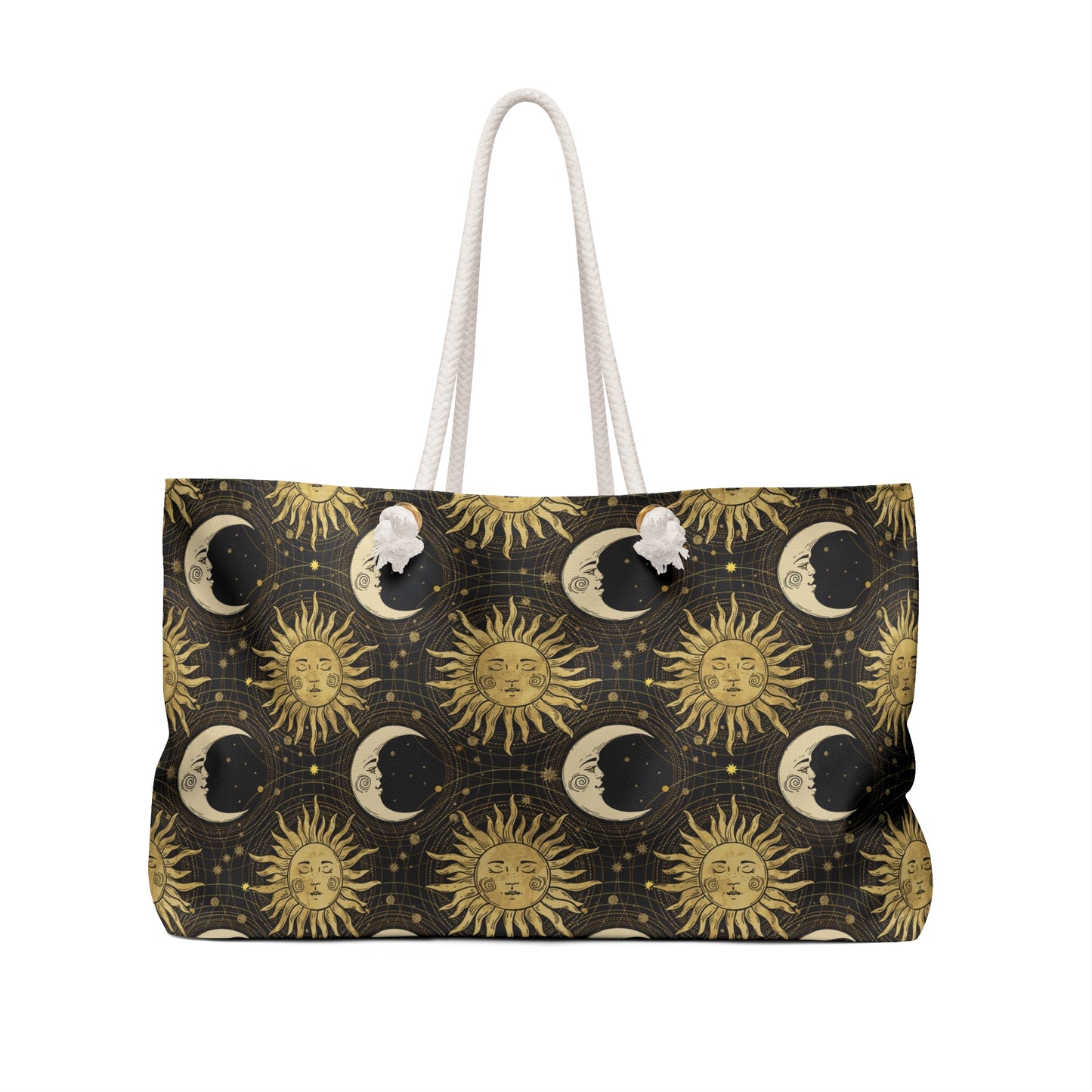 Weekender Tote Bag (Large):  The Sun, The Moon, And The Stars [Gold Suns, Smiling Moons]