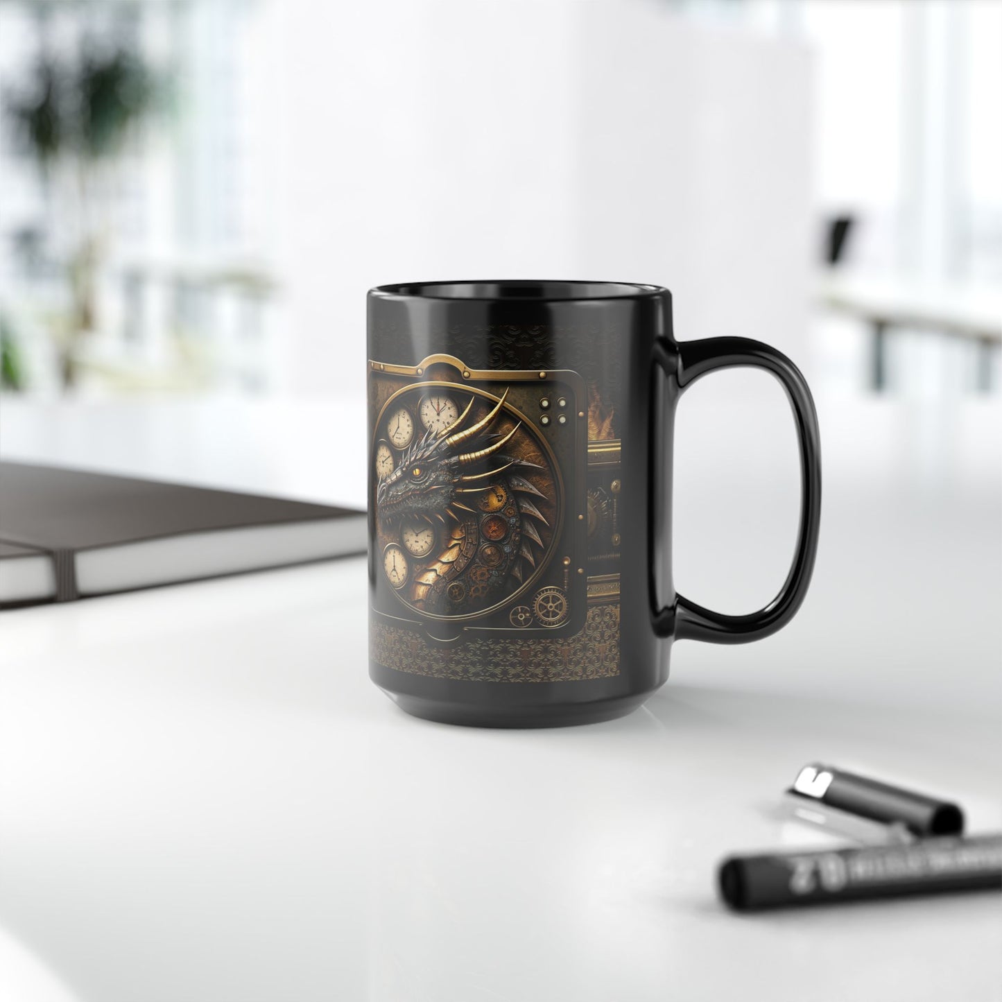 Black Mug-15oz:  "Dragons Steampunk" Panel