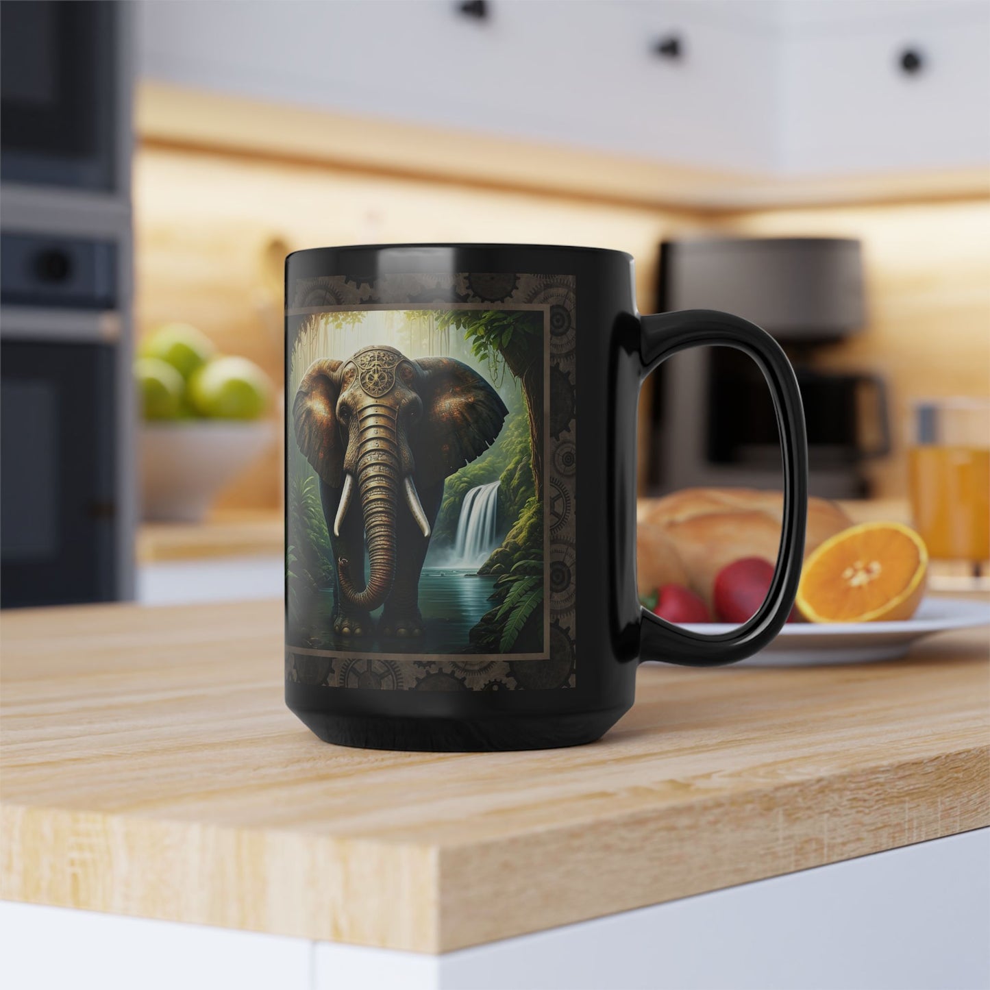 Black Mug-15oz:  "Steampunk Elephant" Panel