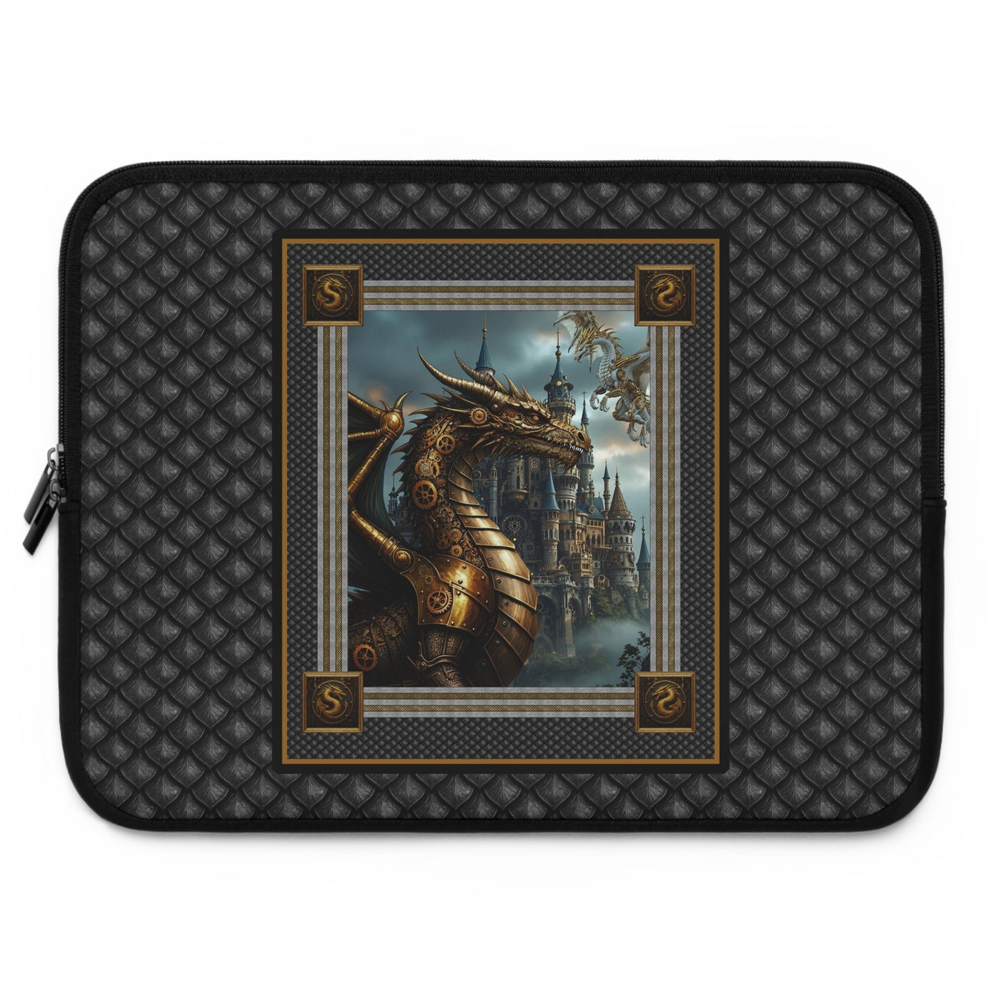 Laptop Sleeve (Sizes: 13", 15", 17"):  Steampunk Dragons [Dragon Panel W/Black Scales]