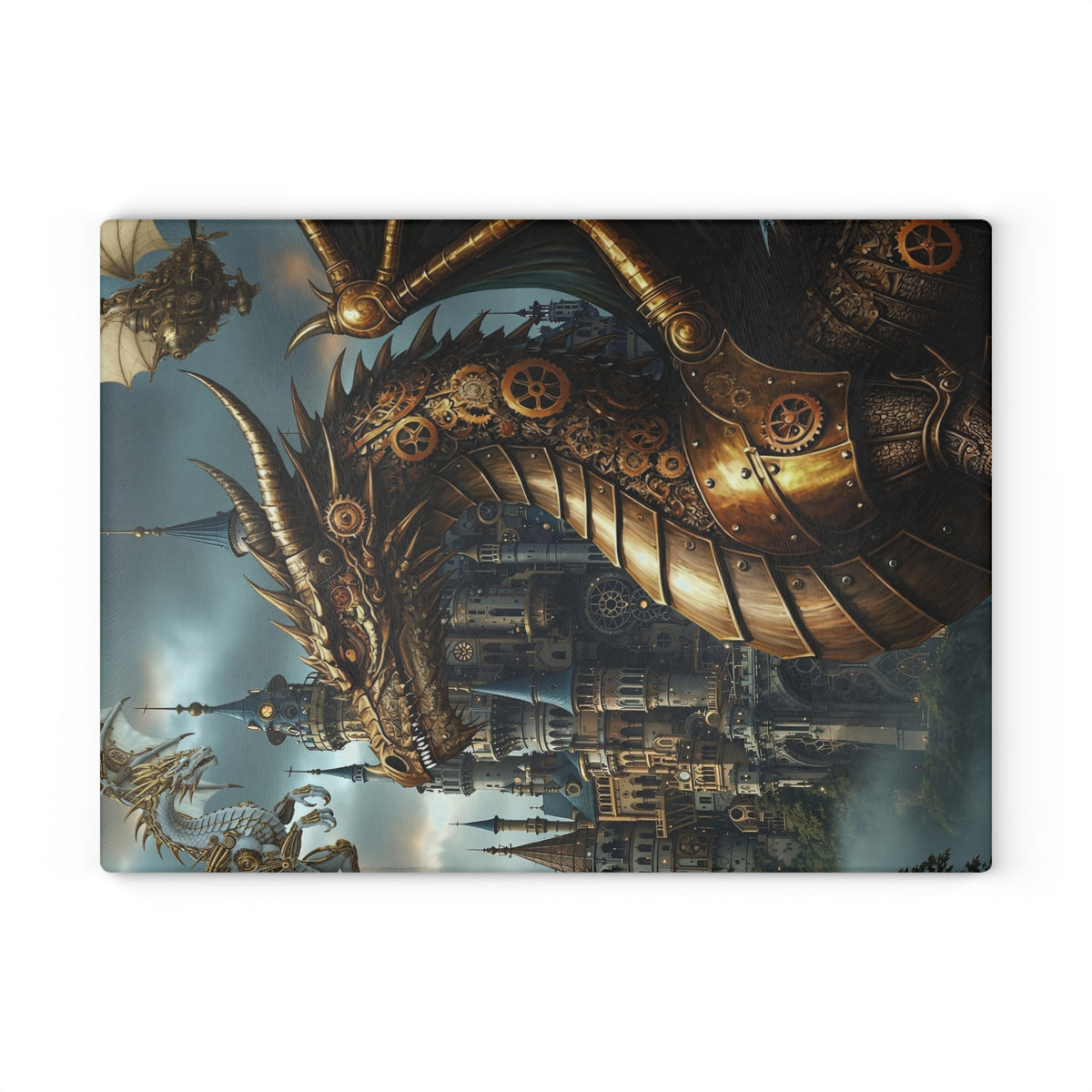 Glass Cutting Board (11"x15"):  Steampunk Dragons [Dragon Head Panel]