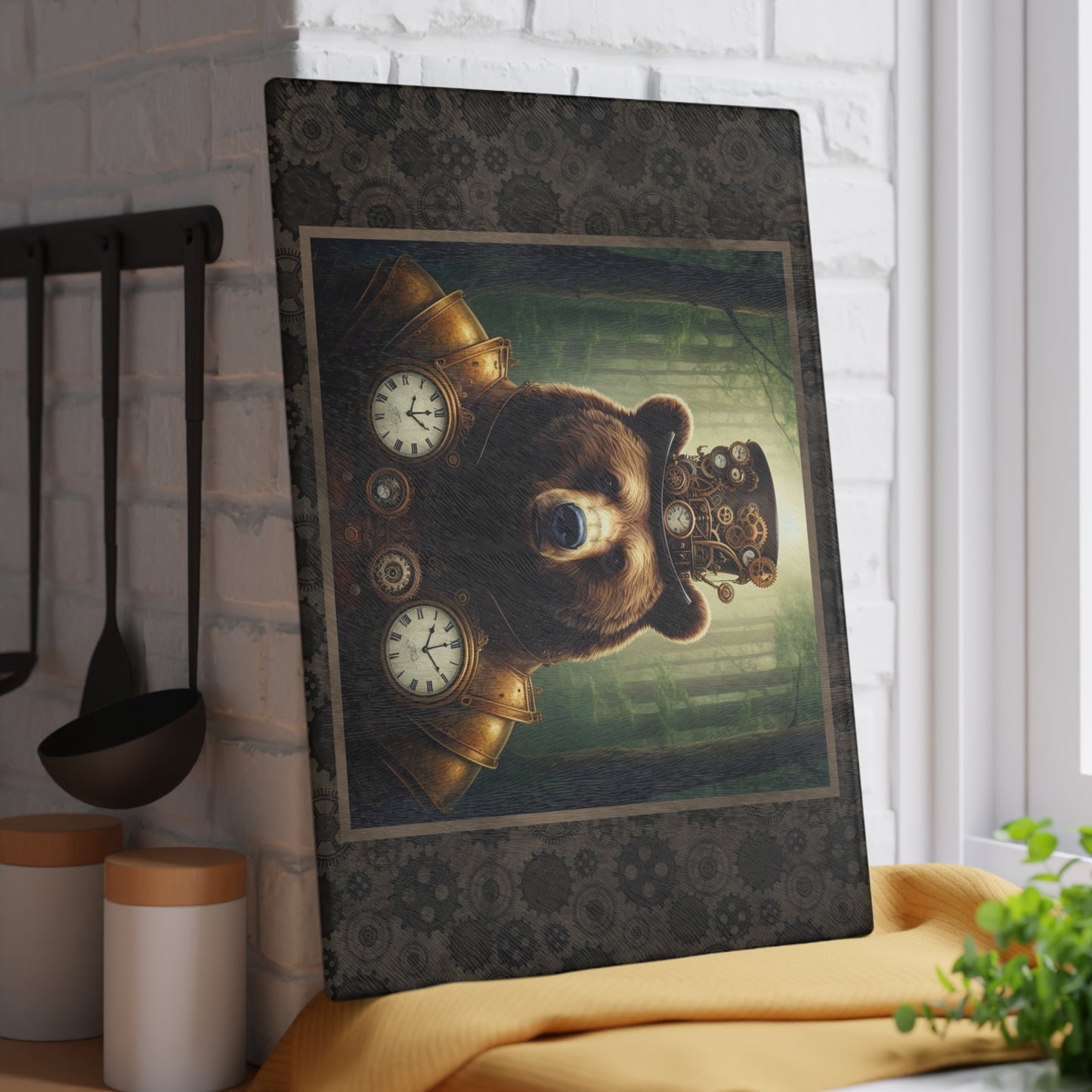 Glass Cutting Board (11"x15"):   Steampunk Animales [Bear]