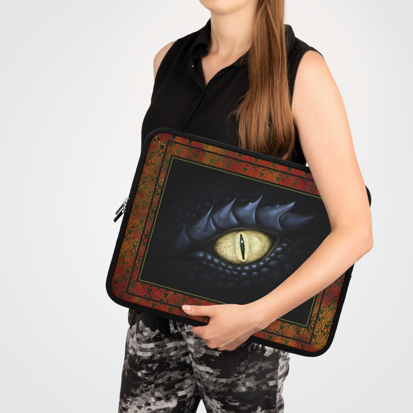 Laptop Sleeve:  "Dragons" [Fire Red; Black Eye];  13", 15", 17" - From "In the Beginning Fabrics".