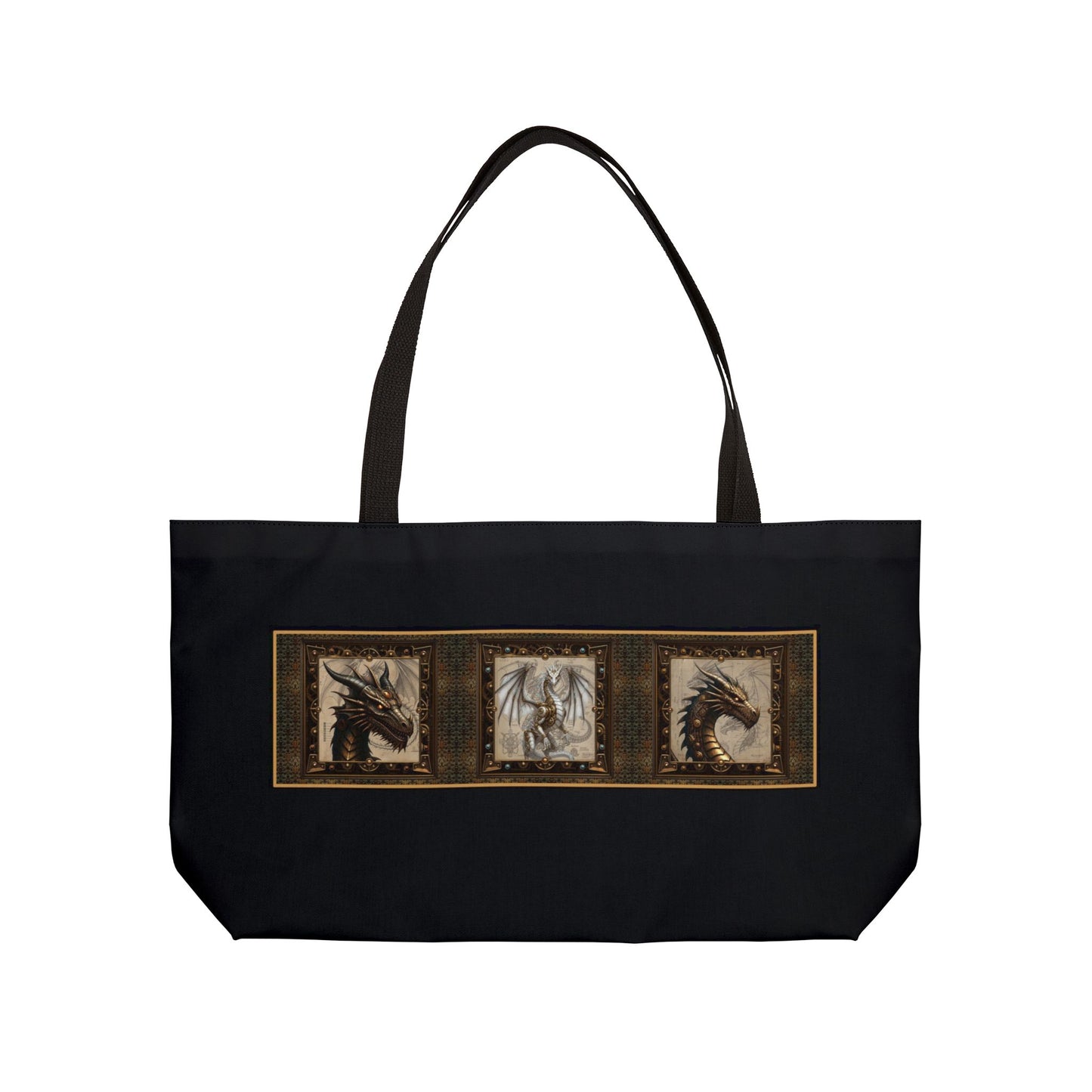 Weekender Tote Bag (Large):  Steampunk Dragons [Dragon Border/Gold Scales]