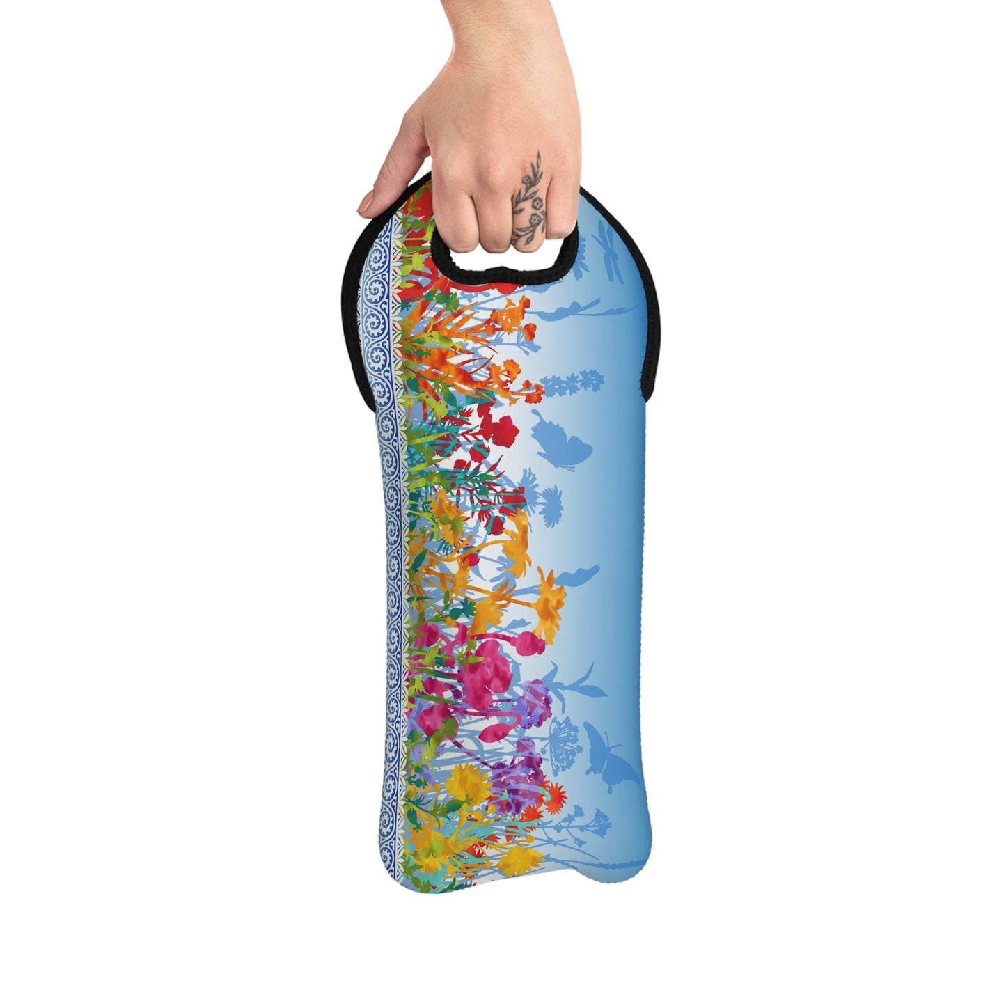 Colorful Wine Tote Bag:  Dreamscapes [Light Blue Border]