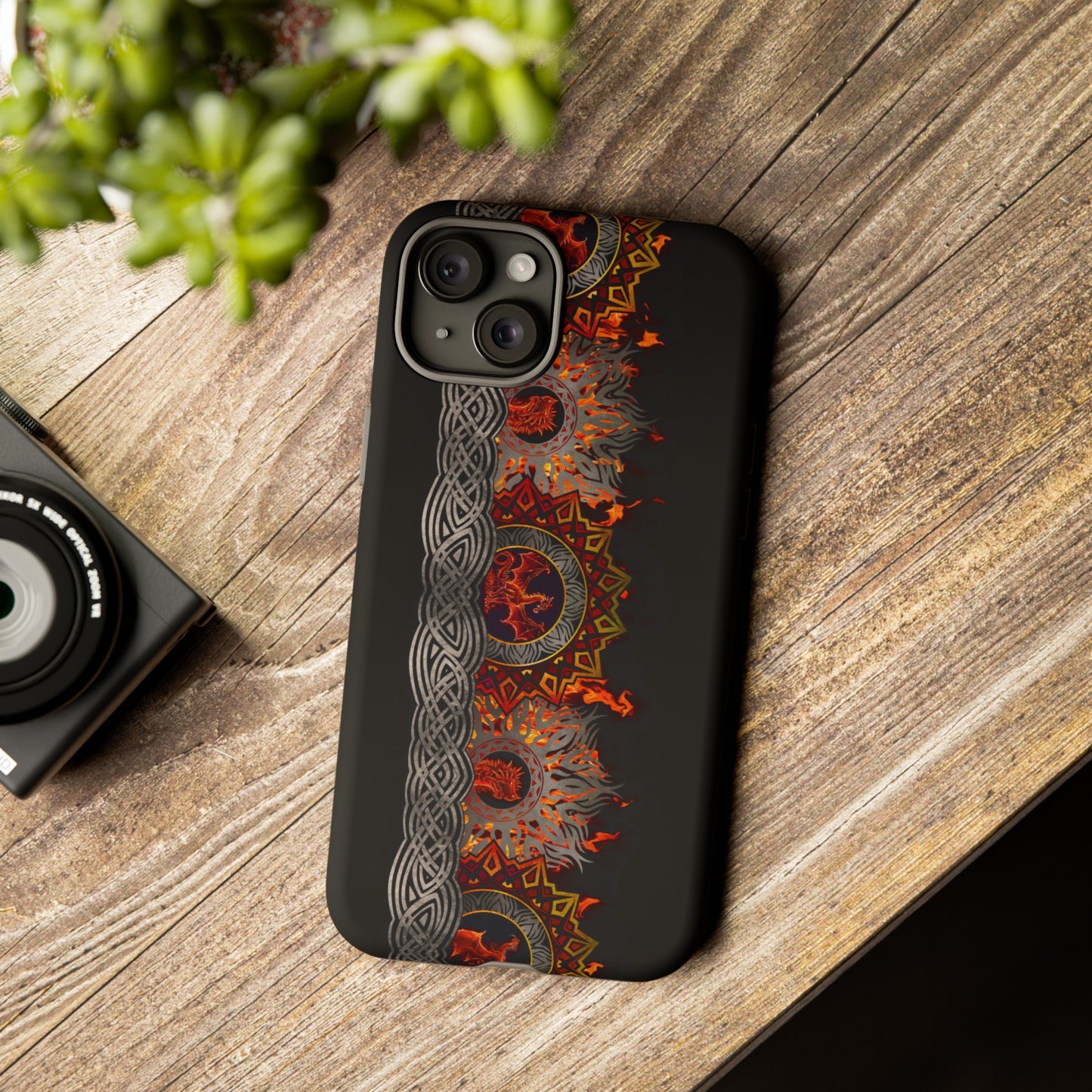 Apple I-Phone 15 (Series)-Tough Case-Phone Case:  Dragons [Red Fury Border]