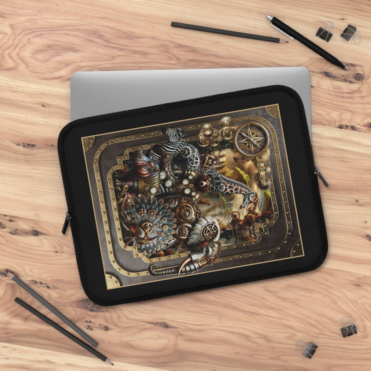 Laptop Sleeve (Sizes:  13", 15", 17"):  Steampunk Animals [Panel]