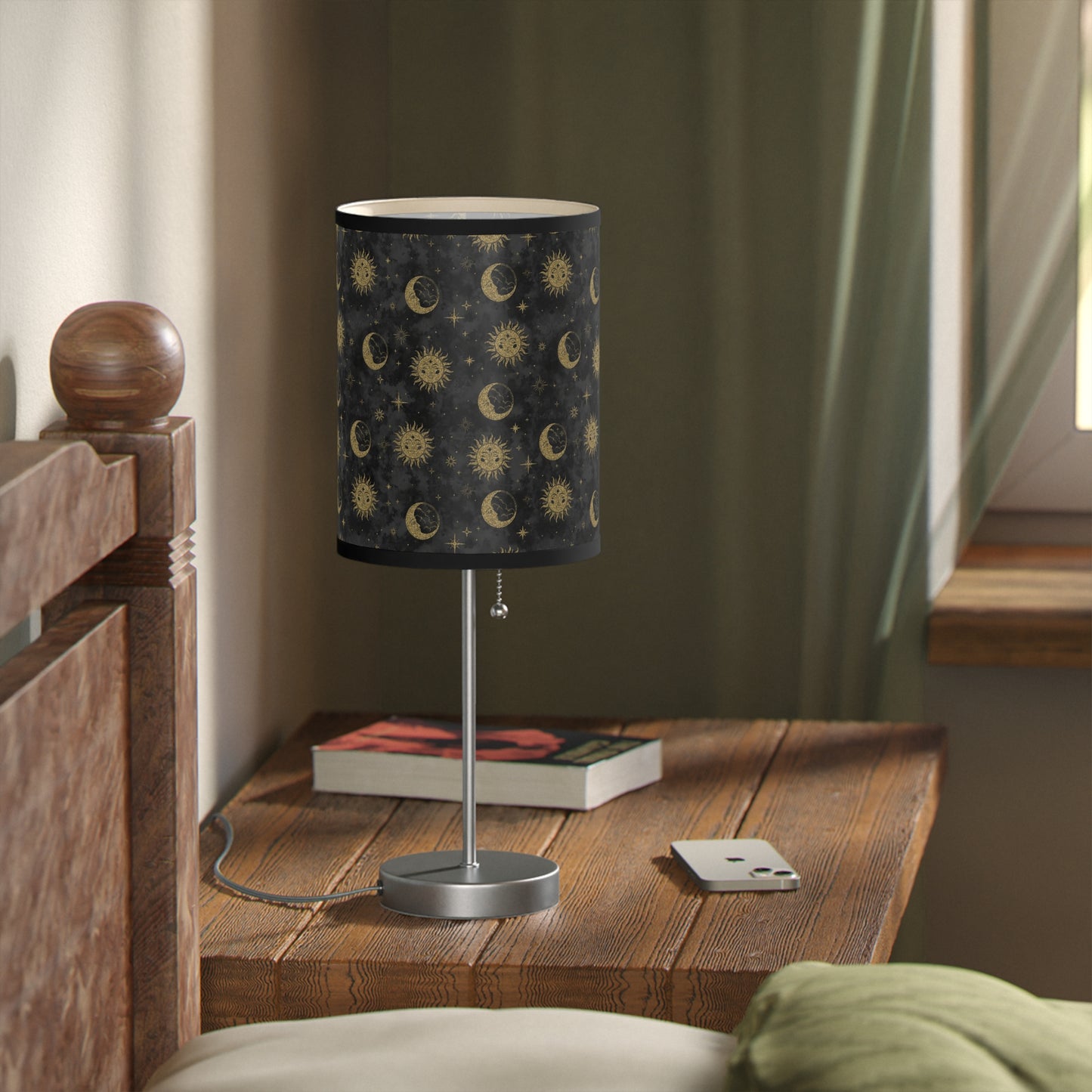 Table Lamp: Silver Base; The Sun, The Moon, and The Stars [Gold Suns and Moons]