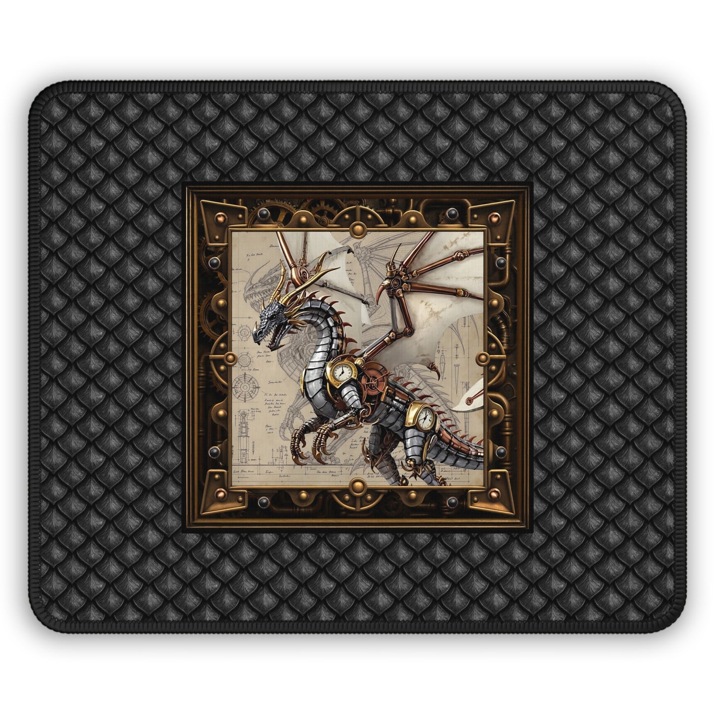 Mouse Pad-Gaming;  9x7:  Steampunk Dragons [Dagon W/Clock-Wings]