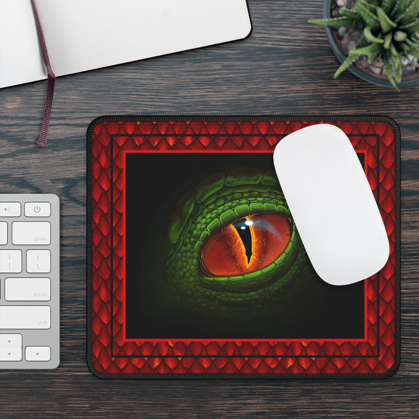 Mouse Pad-Gaming;  9x7 - "Dragons" [Red Scales-Green Eye]