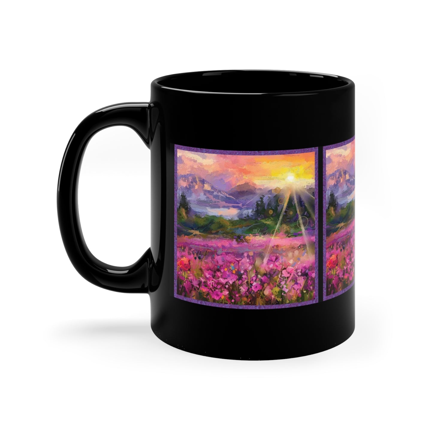 Ceramic Mug:  Black;  Year of Art [Flower and Mountain]